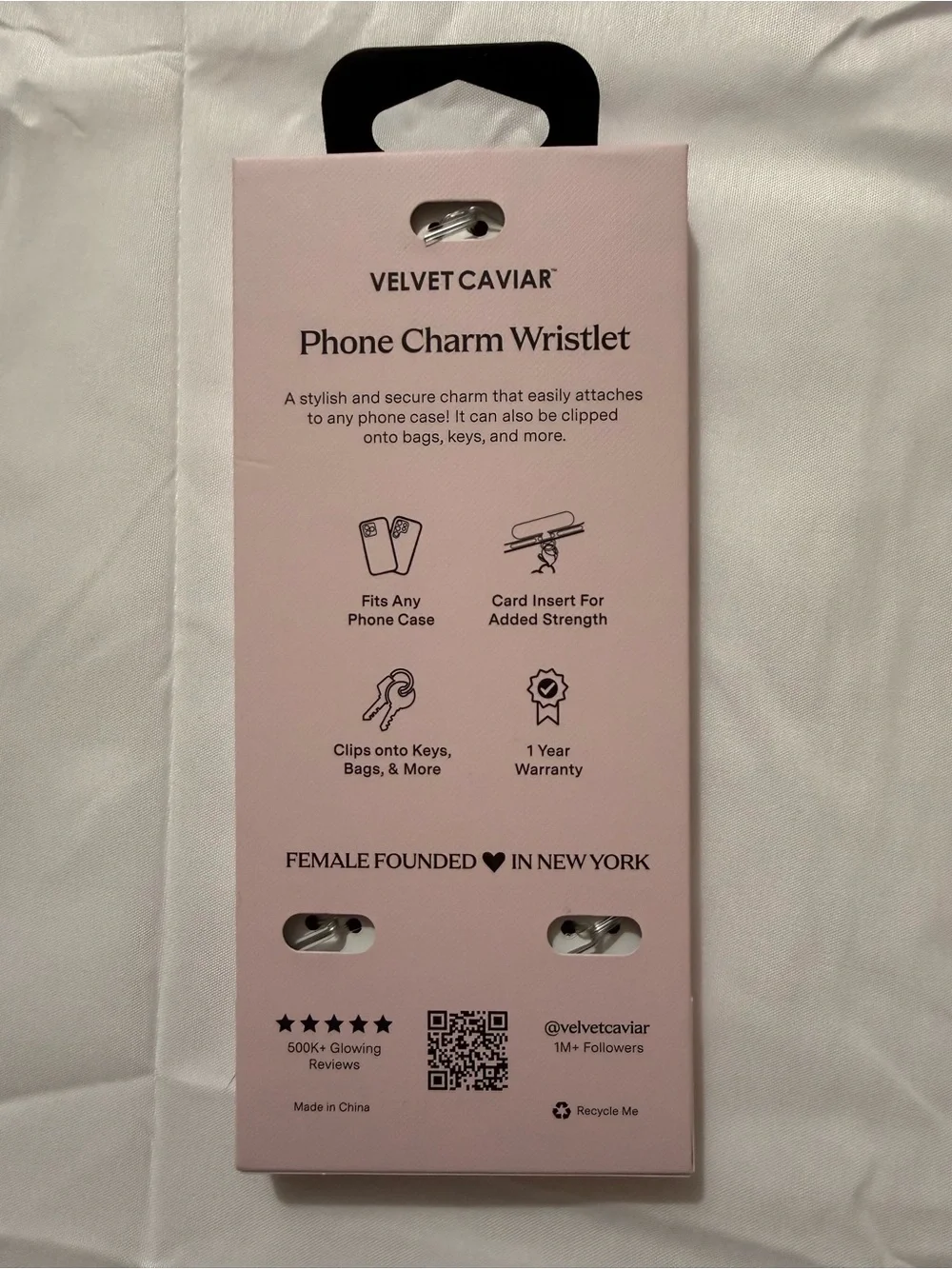 Velvet Caviar Pink and White Beaded Phone Strap with Bow Accents